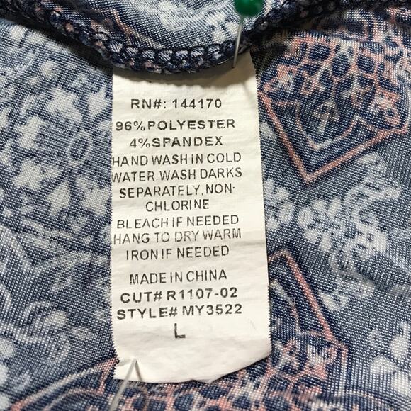 Lavish Geometric Stretch V-Neck Cold Short Sleeve Blouse L - Picture 4 of 5